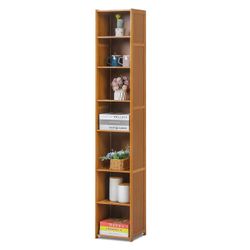 Magshion Tall Narrow Bookshelf 7-Tier Open Shelf Bamboo Bookcase, Brown Corner Organizer Small Floor Standing Display Storage Cabinet Shelves Collecti