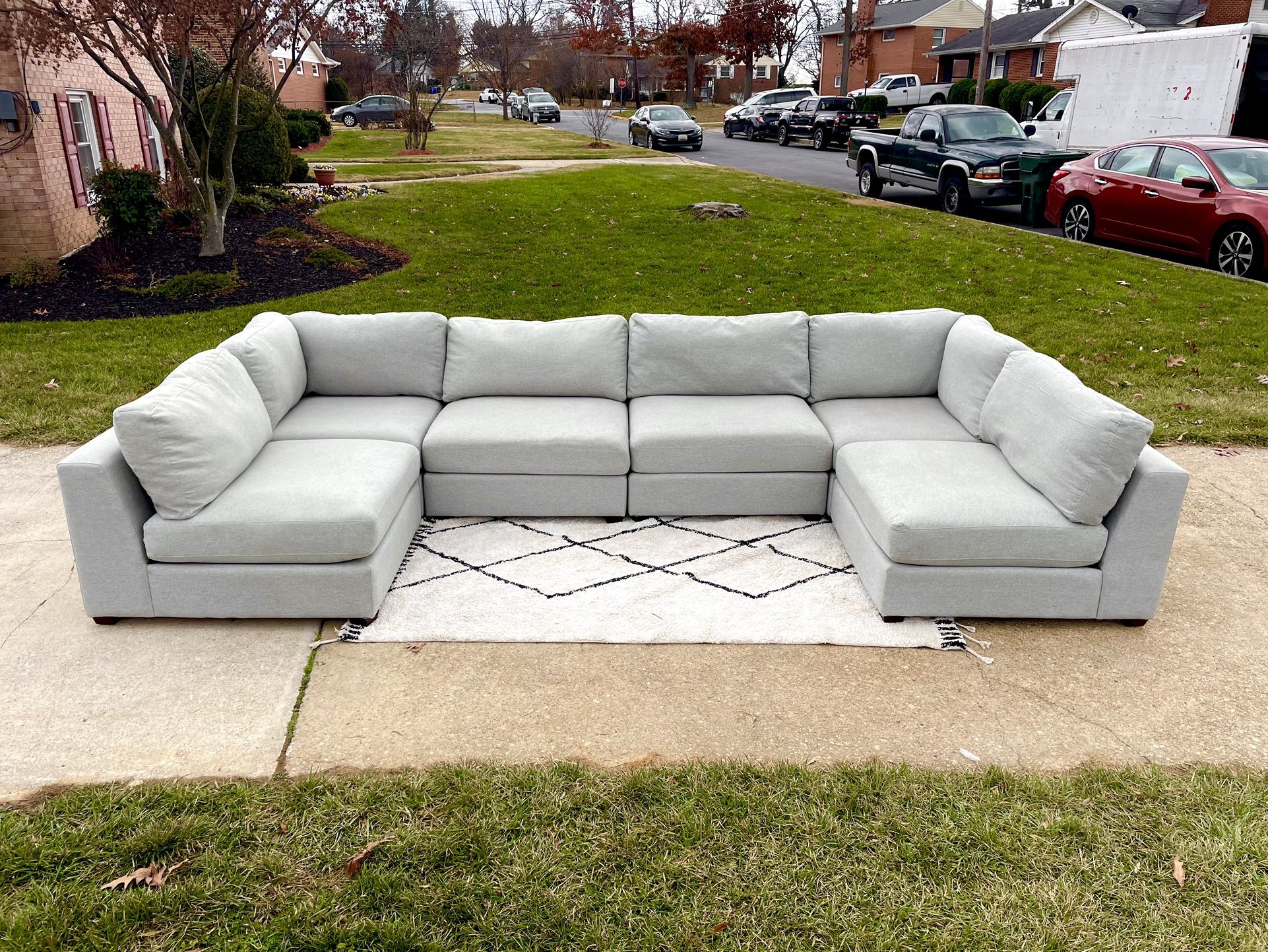 Free Delivery- Six Piece Modular Light Gray Sectional Couch