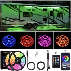 RV Awning Lights, 40FT RV Underglow Led Lights Kit, 12V Multi-Color Exterior Neon Accent Underbody Strip Lights for Camper with Extension Ca