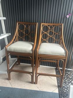 Rattan Bar Stools with Cushions – Set of 2
