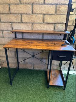 AODK Gaming Desk with LED Lights, 55 Inch Computer Desk with Drawers,