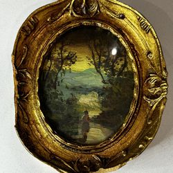 Mini Oval Oil Painting Italian Tara Productions 5" Antique Art Vintage Landscape  Miniature 