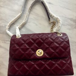 Kate Spade Natalia Smooth Quilted Leahter Cherrywood Medium Flap Shoulder Bag