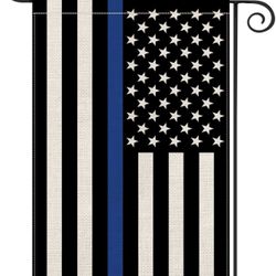 Brand New Thin Blue Line American US Flag Garden Flag Vertical Double Sided, Patriotic USA Honoring Law Enforcement Officers Flag Yard Outdoor Decorat