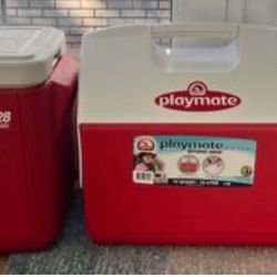3 ICE AND FOOD PORTABLE COOLERS COLEMAN, PLAYMATE, RUBBERMAID