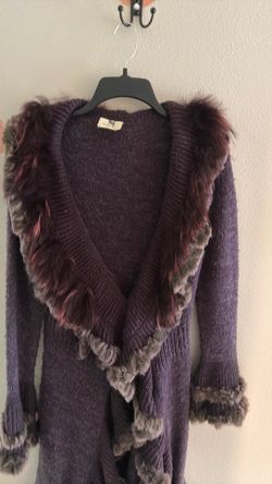 Women’s Purple Knit Cardigan with Faux Fur Trim
