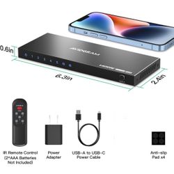 NIB AVIDGRAM HDMI 2.1 Switch 8K 60Hz, HDMI Switcher 5 in 1 Out with IR Remote