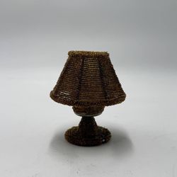 Vintage Golden Glass Beaded Votive Holder & Shade Tea Light Lamp Style 5"H