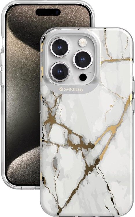 SWITCHEASY Aesthetic Case for Women Compatible with iPhone 15 Pro – 6.1” Protective Case, 10FT Drop Protection, Never-Fade Vivid Marble Printing | Art