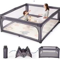 Sweeby Baby Playpen, Portable Foldable Baby PlayPens for Babies and Toddlers with Gate, 59x59 Large Baby Play Yards with Door, Indoor & Outdoor Plaype