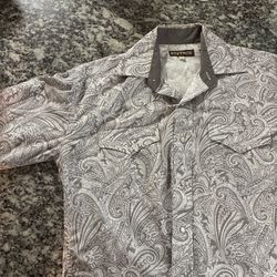 Size small Stetson gray and white button up shirt