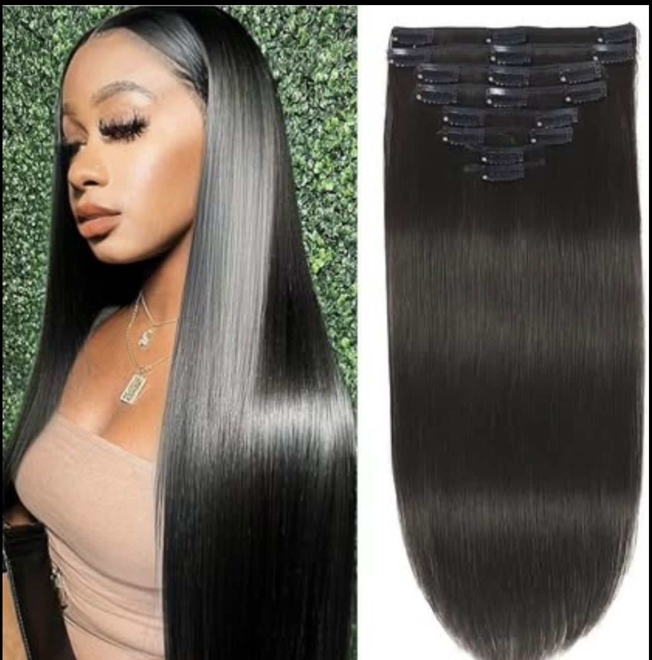 AVAILABLE? YES! $75 TODAY ONLY! 2 Packs 16 Inch Human Hair Clip In Extensions #1B 16PCS Double Weft