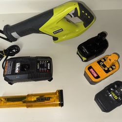 Ryobi P515 18V ONE+ Cordless Reciprocating Saw set of 3 Batteries 7 Blades and Battery Charger. In good working condition