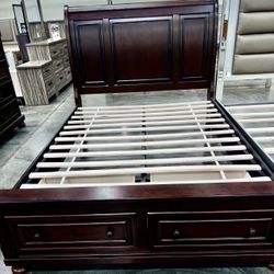 Cama Queen Size Madera Sólida Nueva En Su Caja Incluye Colchon Memory Foam Además 2 Cajones Como Foto 
