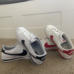 Nike Cortez sneakers in a white with black Swoosh Logo With Nike Cortez Leather sneaker in the "Sail/Gum Yellow/University Red