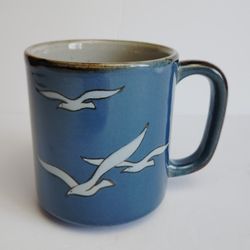 Vintage Otagiri Seagull Blue & White Glazed Coffee Mug 14 oz.
