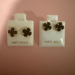 14 Karat Gold Black Clover 🍀 Earring
