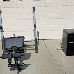Selling working out bench for $75 and mini fridge with freezer for $50. Prices firm. Cash, Venmo or Zelle only.