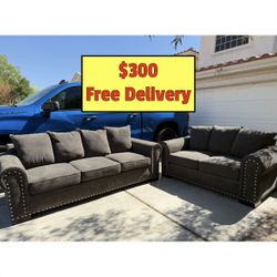 Brown/Gray Sofa and Loveseat Couch Set With Free Delivery