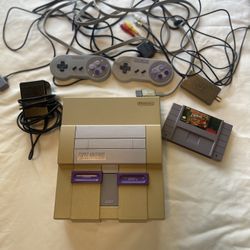 Super Nintendo SNES Console-Cleaned and Tested! controllers w/cables and 1 game