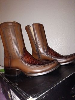 Men's almond caiman laser and woven narrow SQ