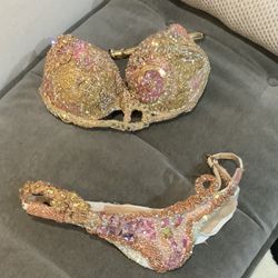 Competition Bikini  By Designers Boutik  Heavily Jeweled In Shades Of Pink Crystals $125