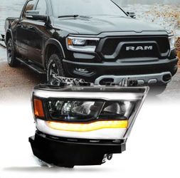 2019-2023 Dodge Ram 1500 Full LED Tube Passenger Headlight w/Black Bezel Reflector
