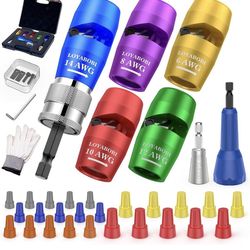 Wire Stripper Twister Tool for Drill 13pcs, 6/8/10/12/14 AWG Stripping Twisting Quickly, US Gauge Cables Bit Tools Set, Wire Nut Connector Kit Attachm