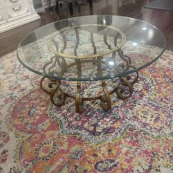 antique coffee table with beveled glass