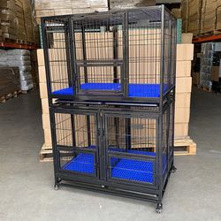 (New) $370 Set of (2) Stackable Heavy-Duty Dog Cage Crate 41x31x65 inches