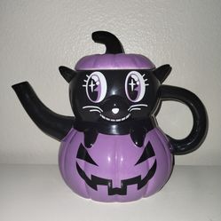 New Killstar Teapot Cat Pumpkin Halloween Homeware Spooky Purple Black Gothic