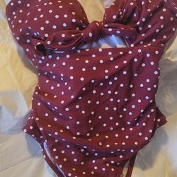 Women's One Piece Swimsuit-Burgundy Polka-Dot (**NEW**)