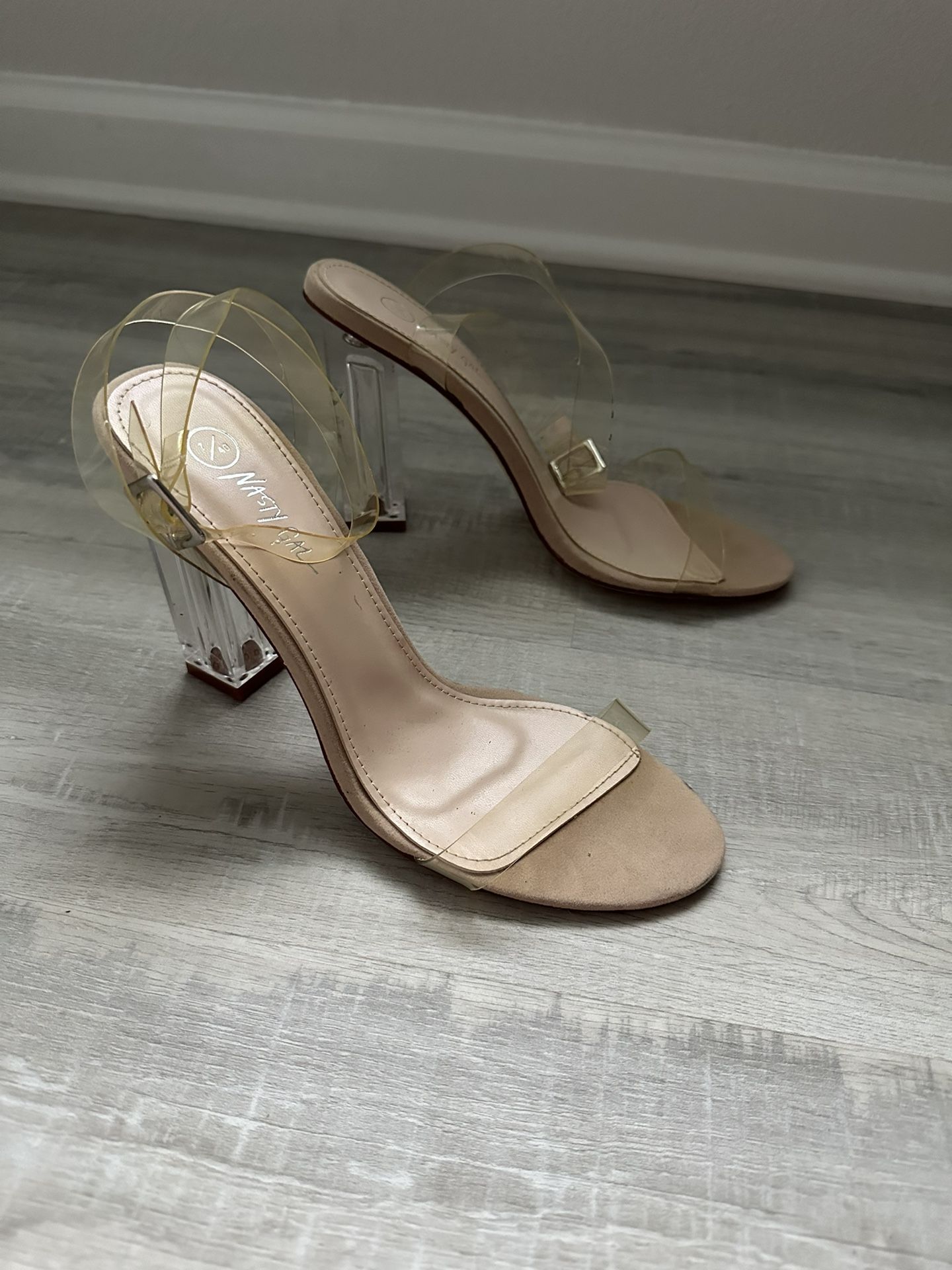clear strap heels