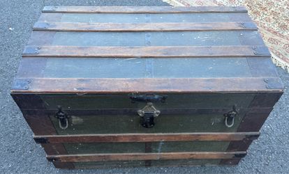 Vintage Wood Slat Steamer Trunk