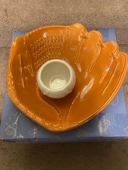 Ceramic Baseball glove chip and dip set