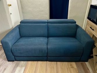 Blue Fabric Reclining Loveseat Sofa