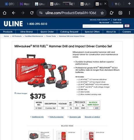 Milwaukee Hammer Drill & Impact Driver Set $375