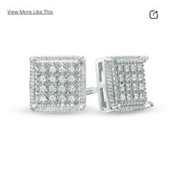 Men’s 14 karat Gold Studded Multi-Diamond Textured Frame Stud Earring In Gold 