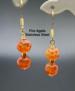 Fire Agate Genuine Stone Handmade Earrings