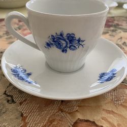 Blue And White German Cup And Saucer