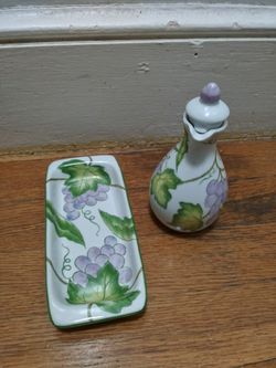 Andrea By Sadek Wild Grapes Porcelain Bread Olive Oil Dipping/Cracker Tray