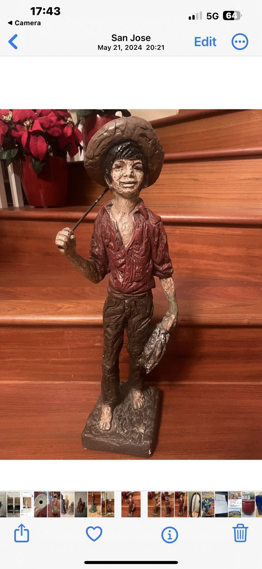 Austin Productions 1968 South American Boy Gone Fishing Statue