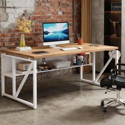 BRAND NEW 
Tribesigns 63 inches Computer Desk with Bottom Storage Shelf Home Office Desk,Light Walnut + Steel Legs 