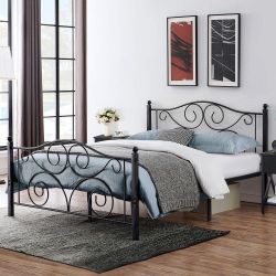 *Brand New* Black Queen Size Bed Frame Support with Headboard and Footboard