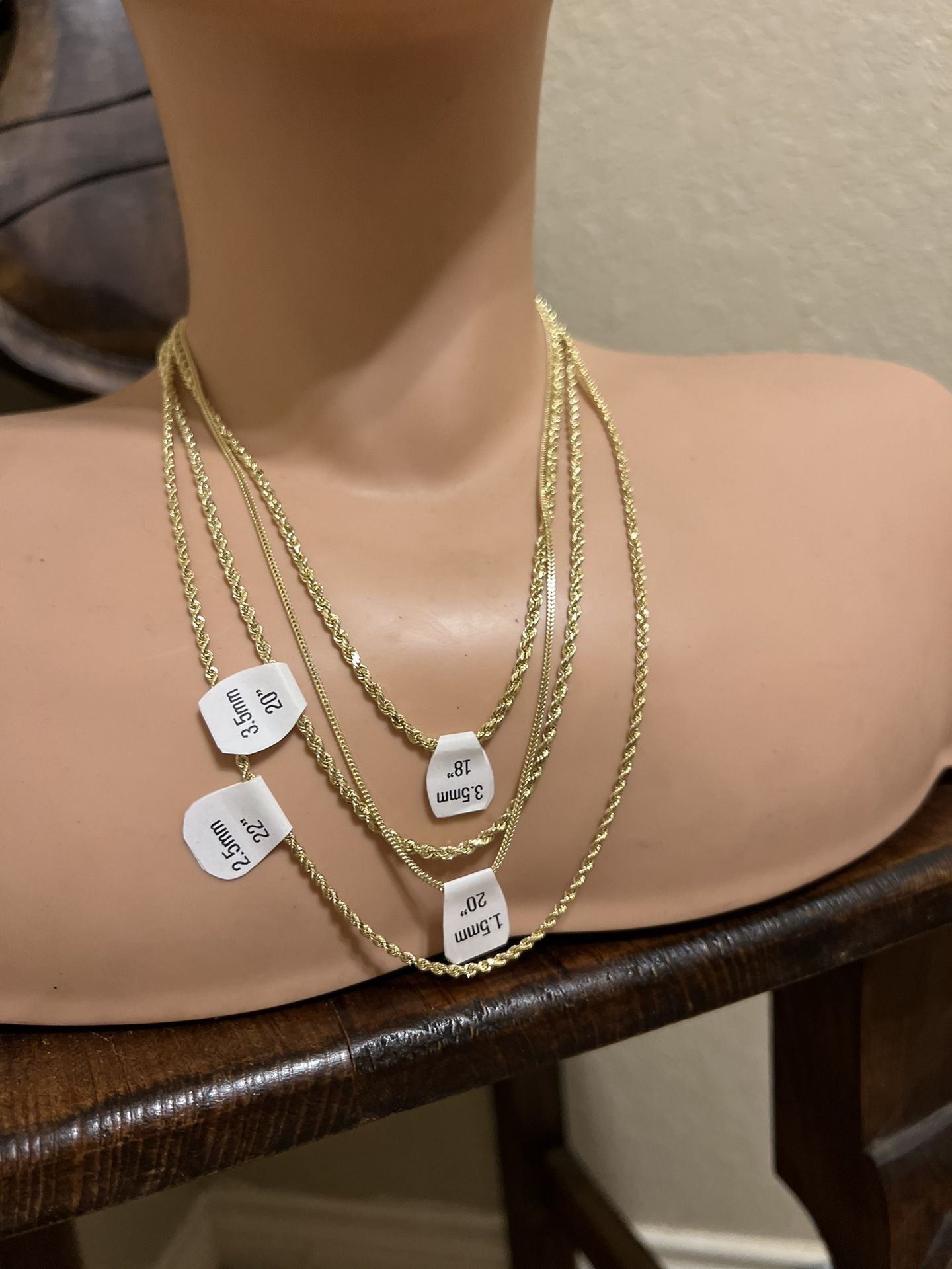 10k Gold Rope Chain 10kt Necklace Oro 10 Quilates Cadena Cuerda Collar