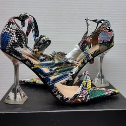 Kitulandy Women's Snake Print High Heel Sandals Size 37 (US 6.5)