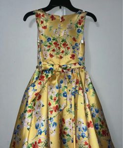 Yellow Floral Satin Ball Gown Dress