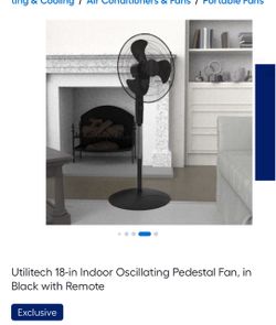Utilitech 18-in Oscillating Pedestal Fan Black