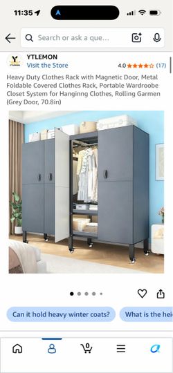 eavy Duty Clothes Rack with Magnetic Door, Metal Foldable Covered Clothes Rack, Portable Wardroobe Closet System for Hanginng Clothes, Rolling Garmen