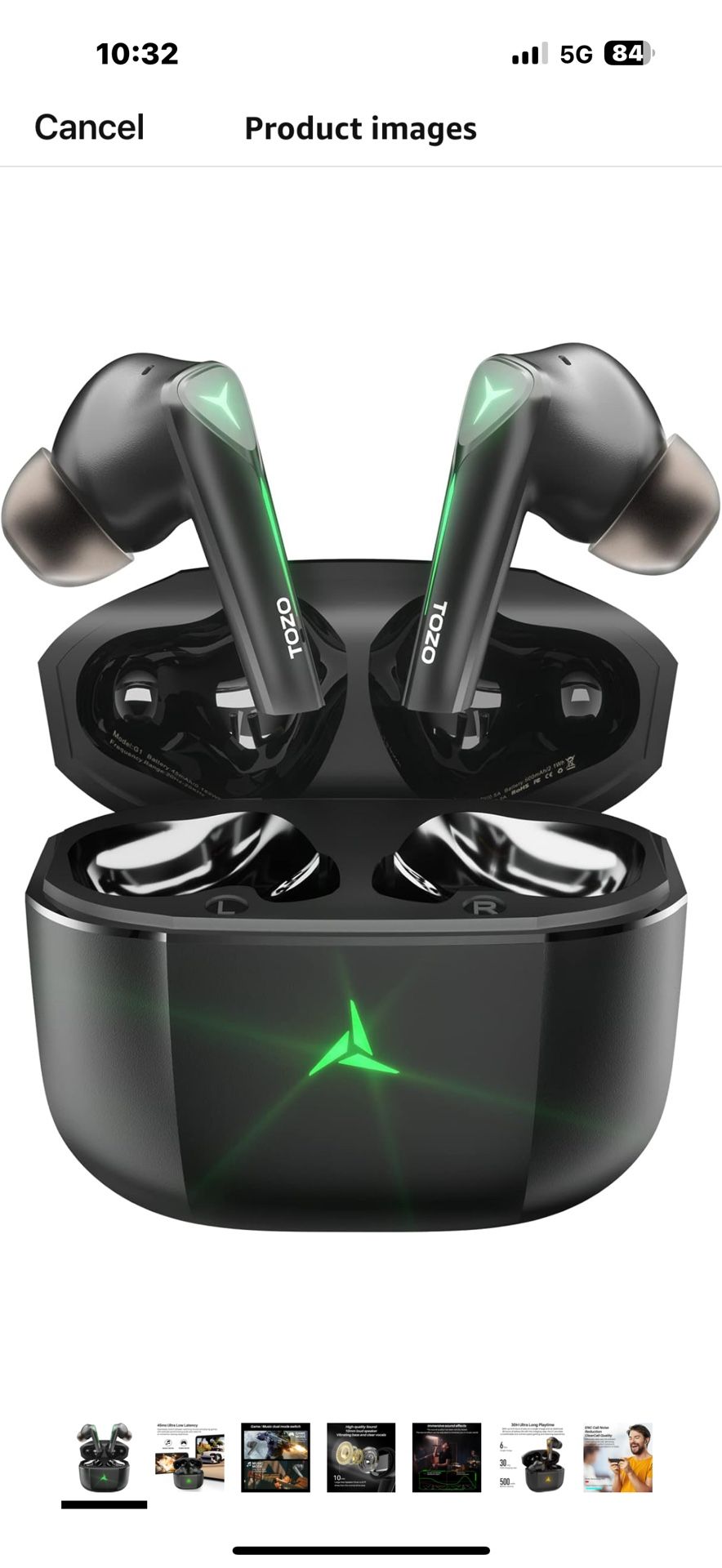 G1 Wireless Earbuds Bluetooth 5.3 Headphones with 45ms Ultra Low-Latency and Cool Breathing Light, Ergonomic Design, Gaming/Deep Bass Music Mode Heads